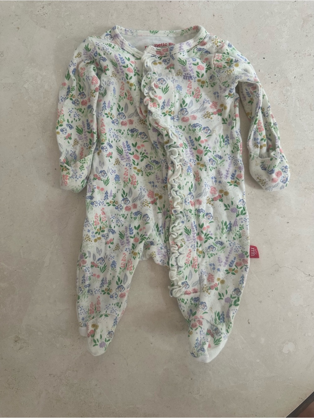 Magnetic Me White Footed One-Piece with Pastel Floral Print